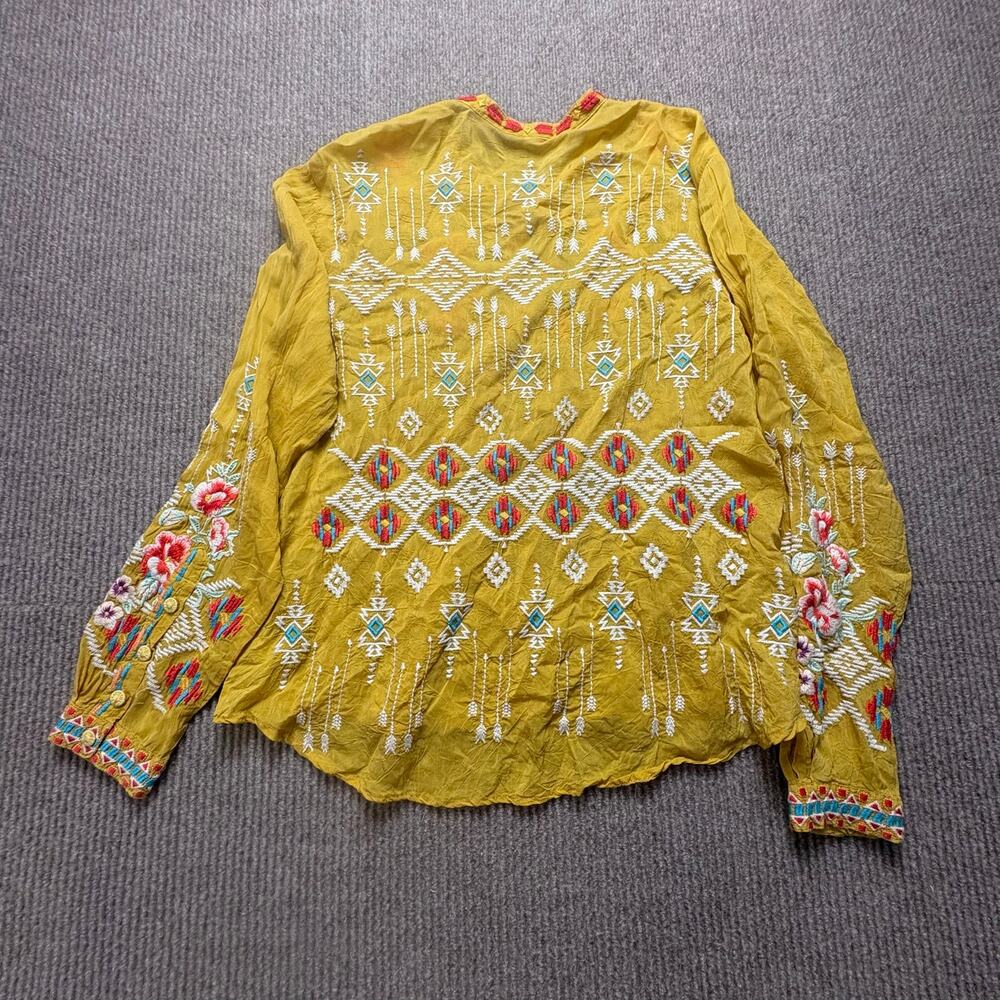 Johnny Was Donya Yellow Blouse Tie Front Embroidered Boho Size small